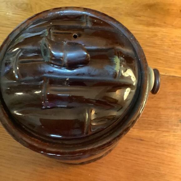 REDWARE 1960's Bamboo Cookie Biscuit Jar Rattan Handle JAPAN - Picture 6 of 8